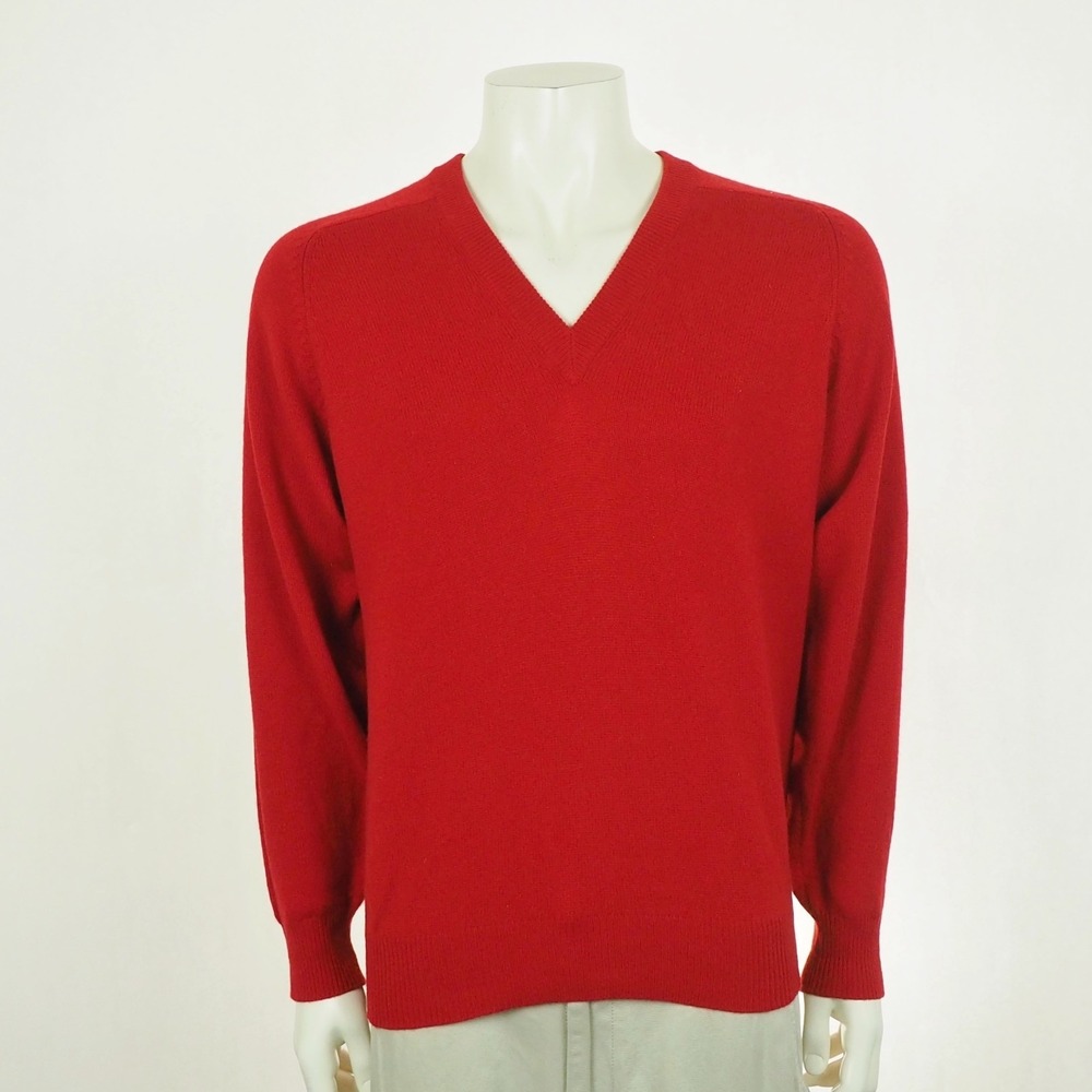 Roundtree & Yorke 100% Cashmere Pullover Sweater Mens Medium Red V-Neck